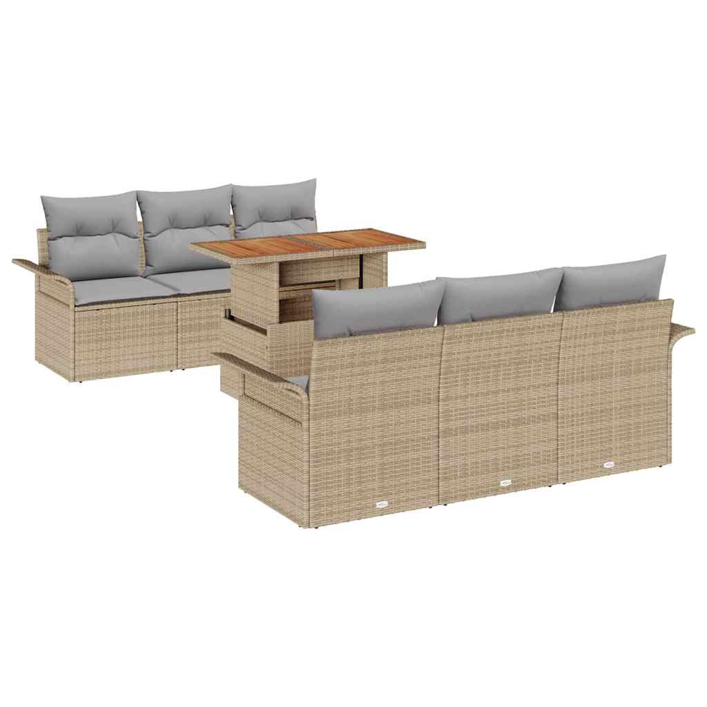 Garten-Sofa-Set mit Speicher 7 pcs Beige Poly Rattan